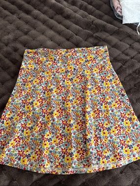 Floral A-Line Skirt in Red, Yellow & Blue